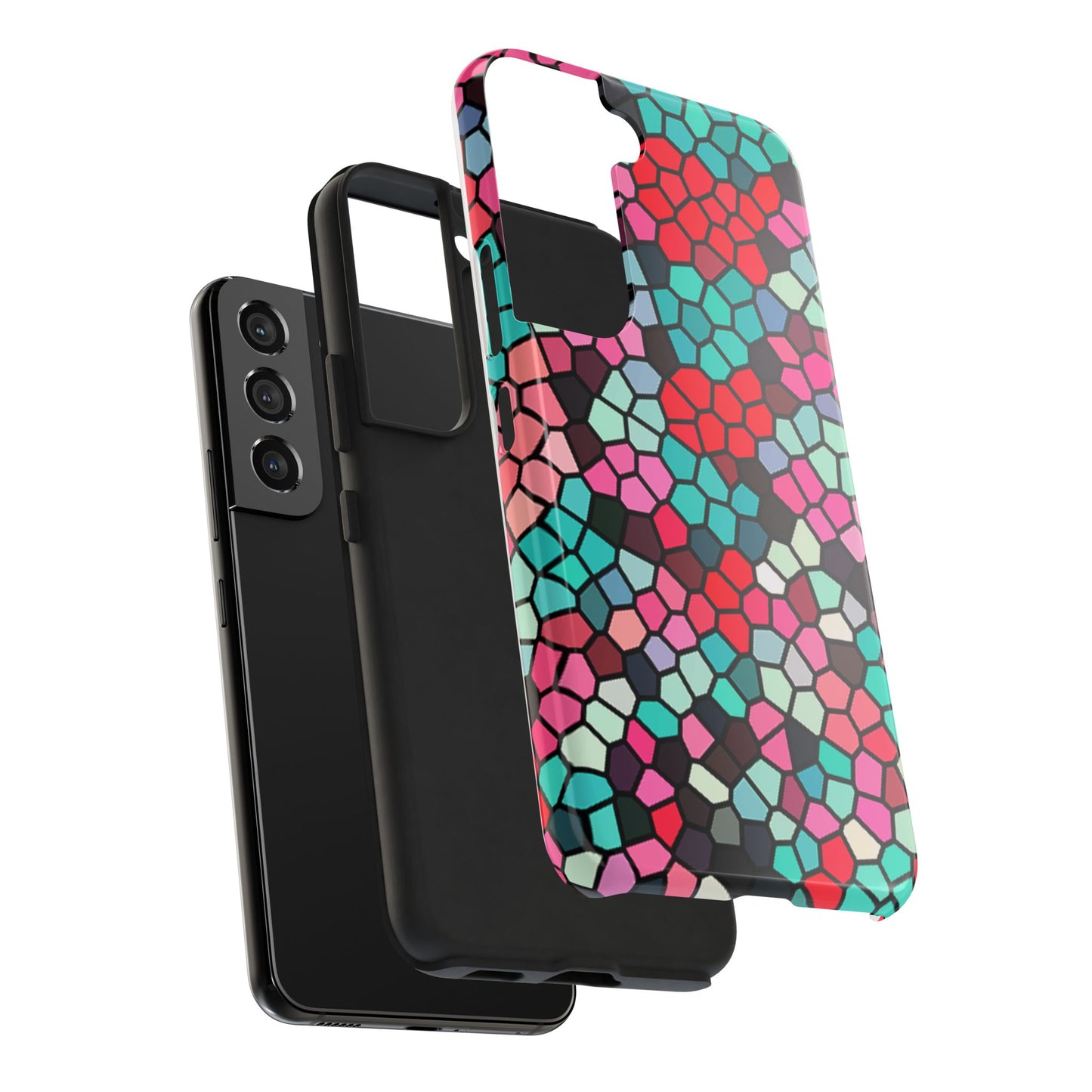 Mosaic Colorblock Tough Phone Case — Vibrant Stained-Glass Protective Cover