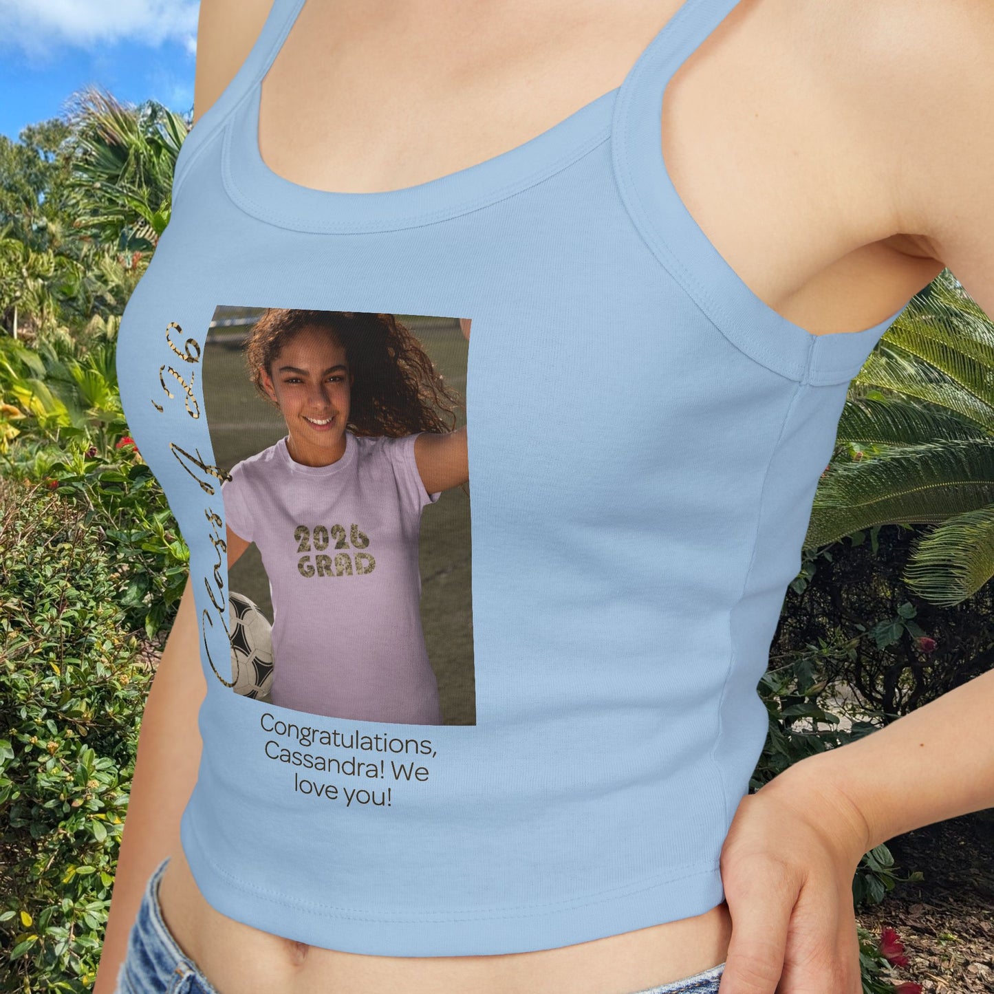Graduation Photo & Message Spaghetti Tank — Personalizable Grad Party Top