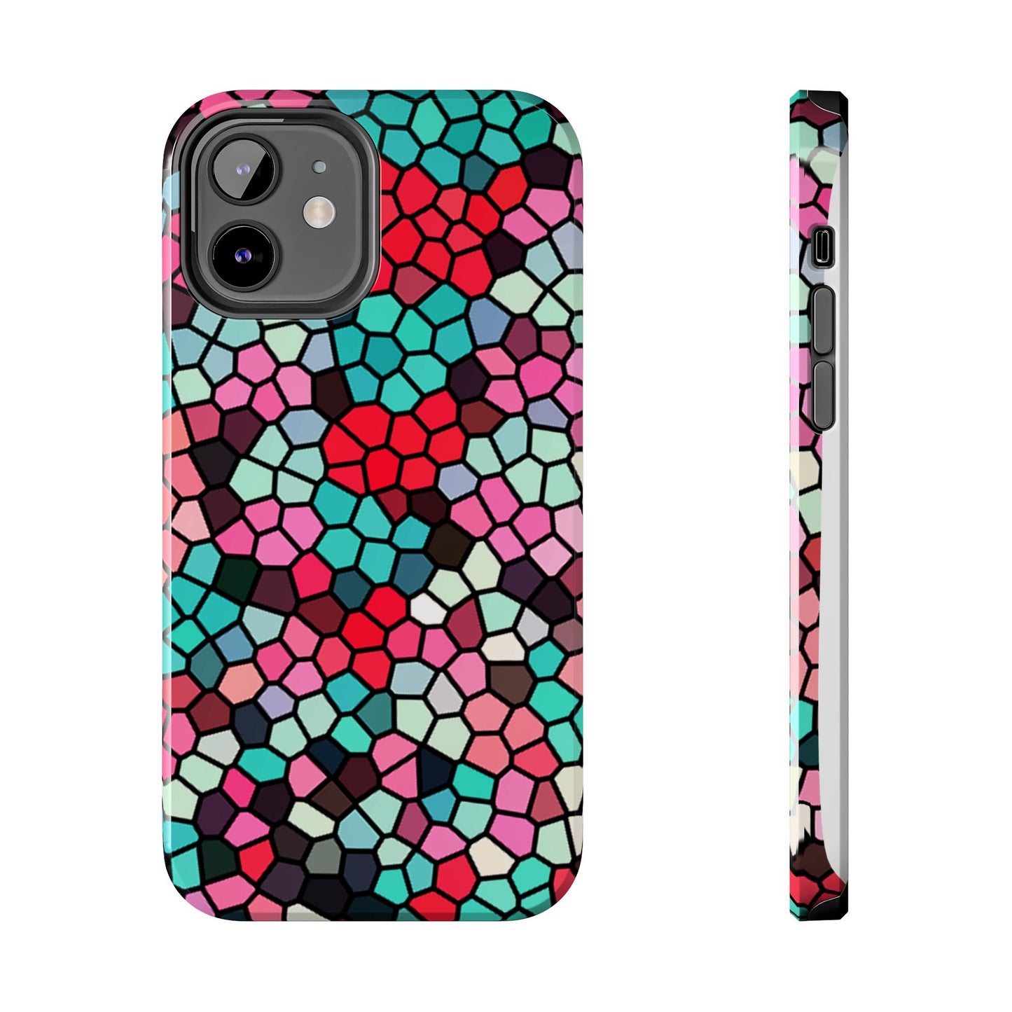 Mosaic Colorblock Tough Phone Case — Vibrant Stained-Glass Protective Cover