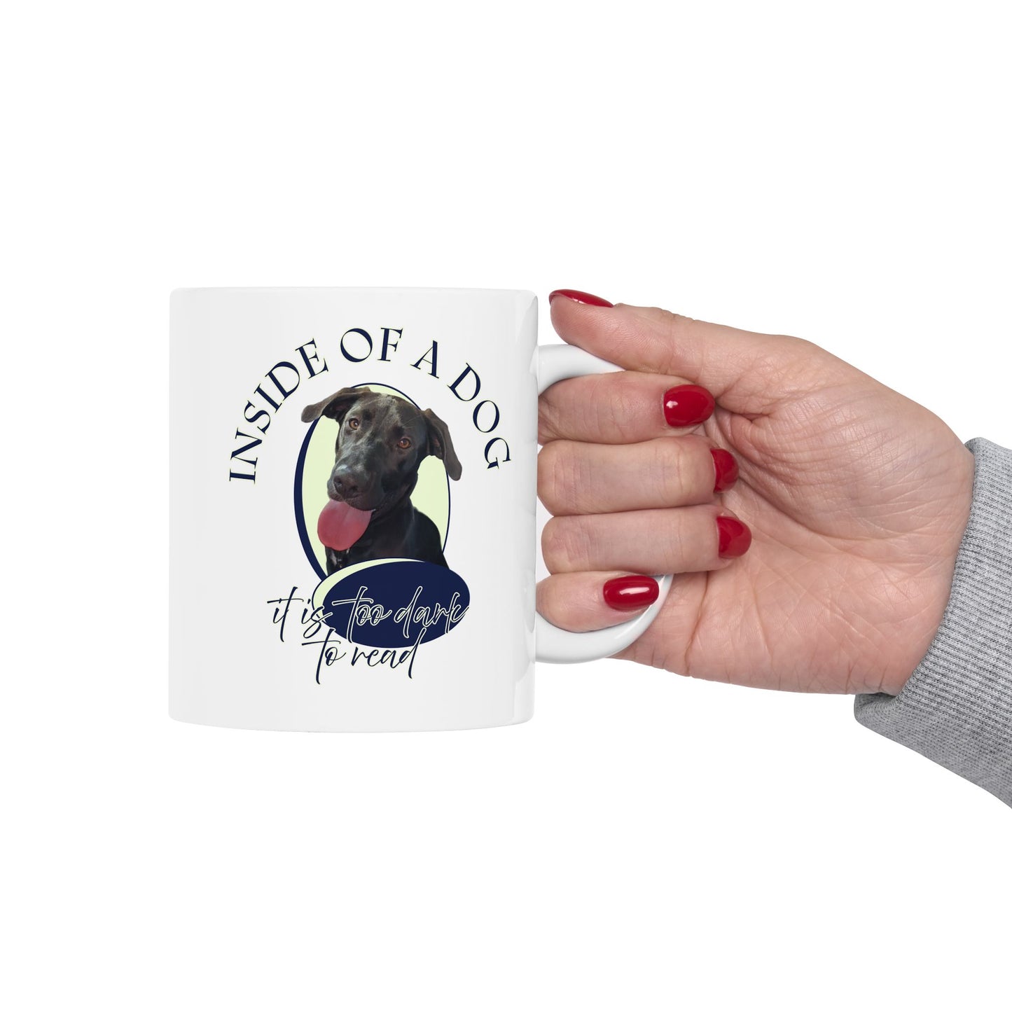 Dog & Books Ceramic Mug — “Outside of a Dog, a Book Is Man’s Best Friend” (11oz/15oz)