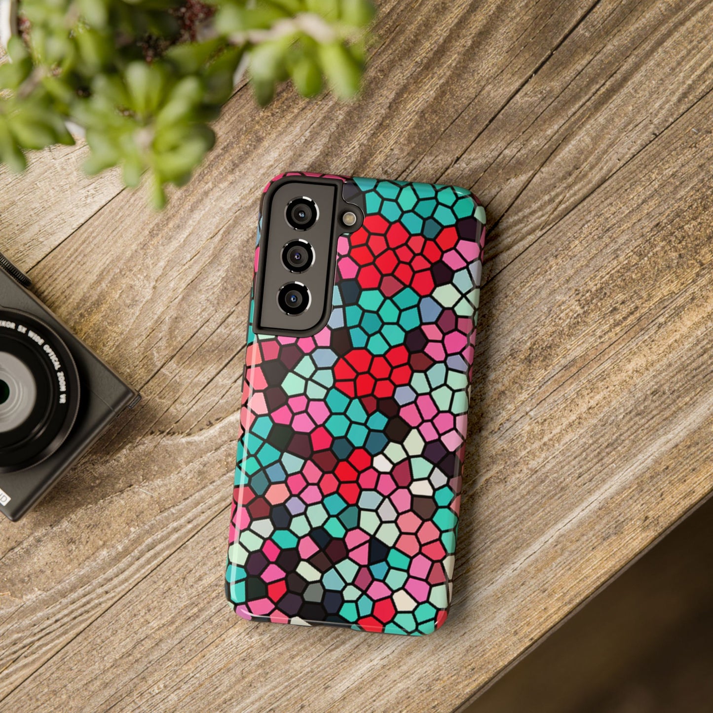 Mosaic Colorblock Tough Phone Case — Vibrant Stained-Glass Protective Cover