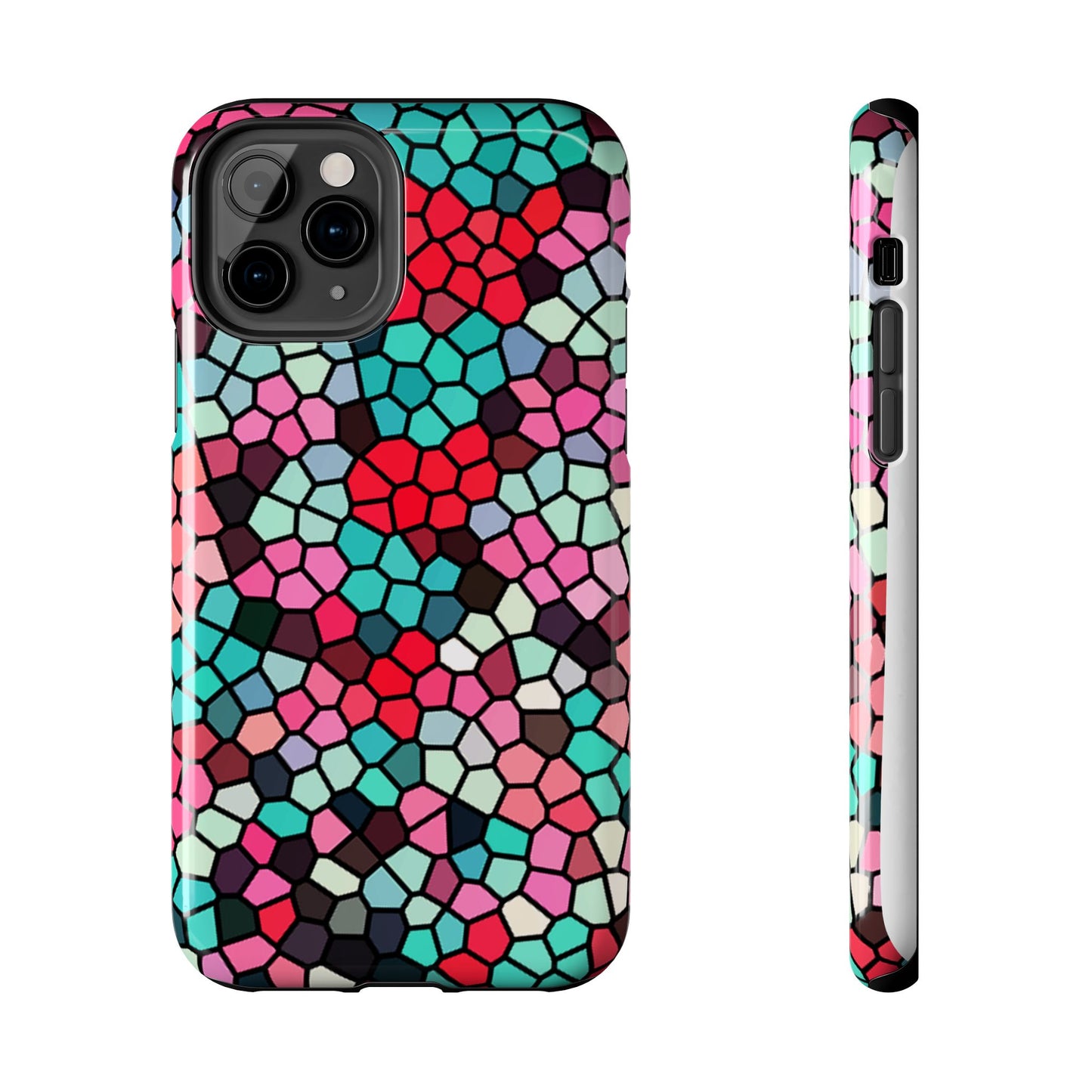 Mosaic Colorblock Tough Phone Case — Vibrant Stained-Glass Protective Cover