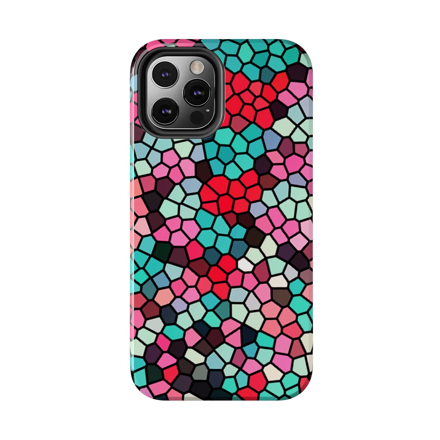 Mosaic Colorblock Tough Phone Case — Vibrant Stained-Glass Protective Cover