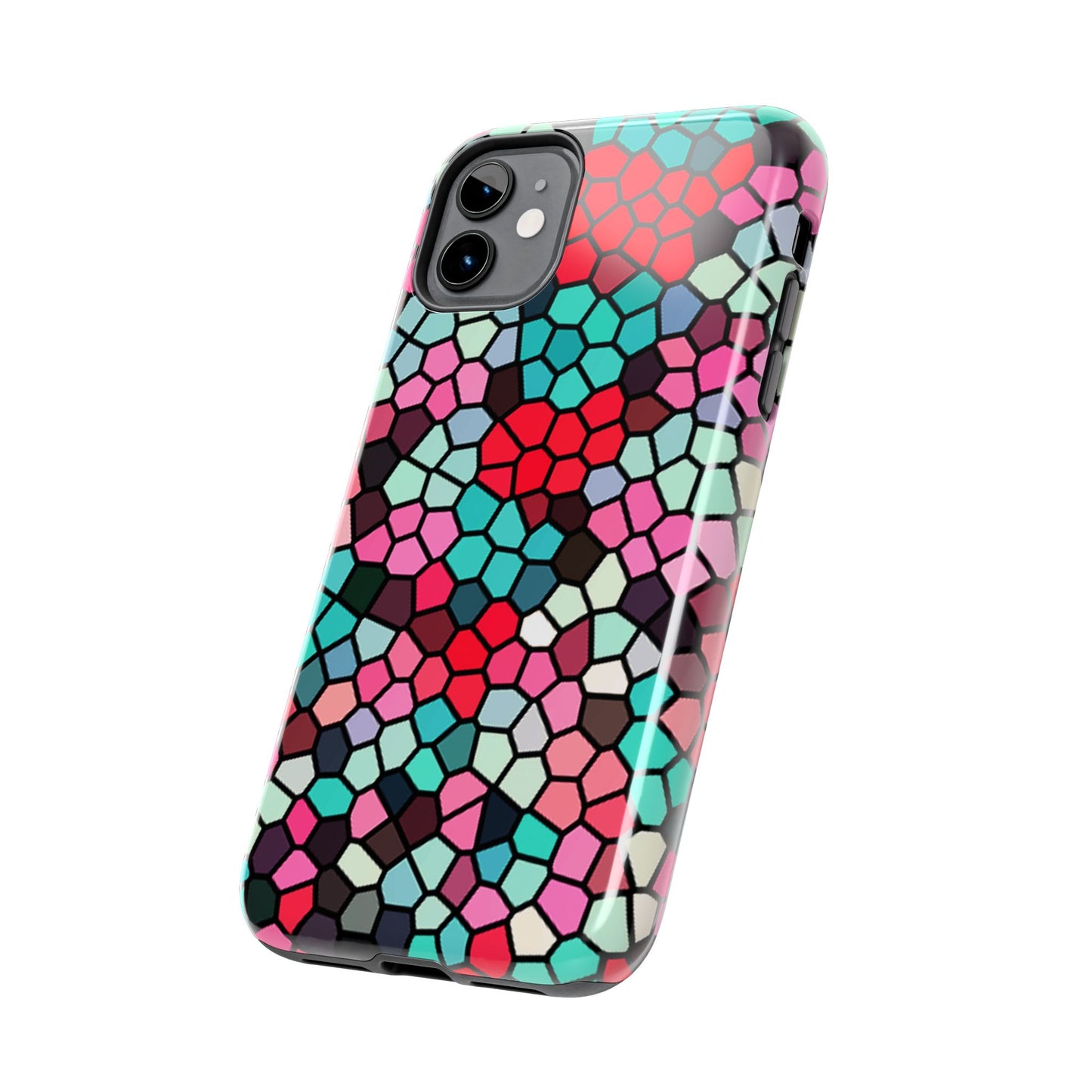 Mosaic Colorblock Tough Phone Case — Vibrant Stained-Glass Protective Cover