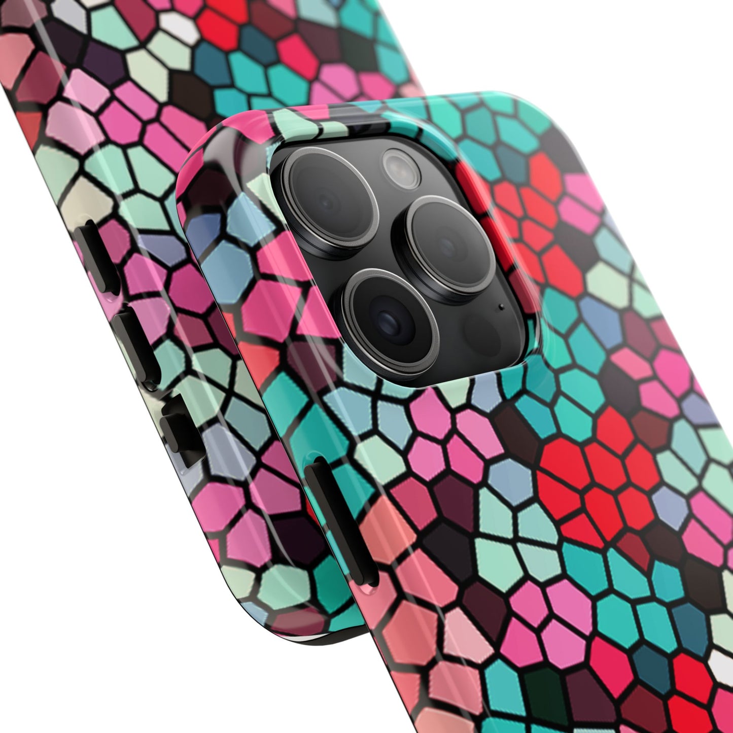 Mosaic Colorblock Tough Phone Case — Vibrant Stained-Glass Protective Cover