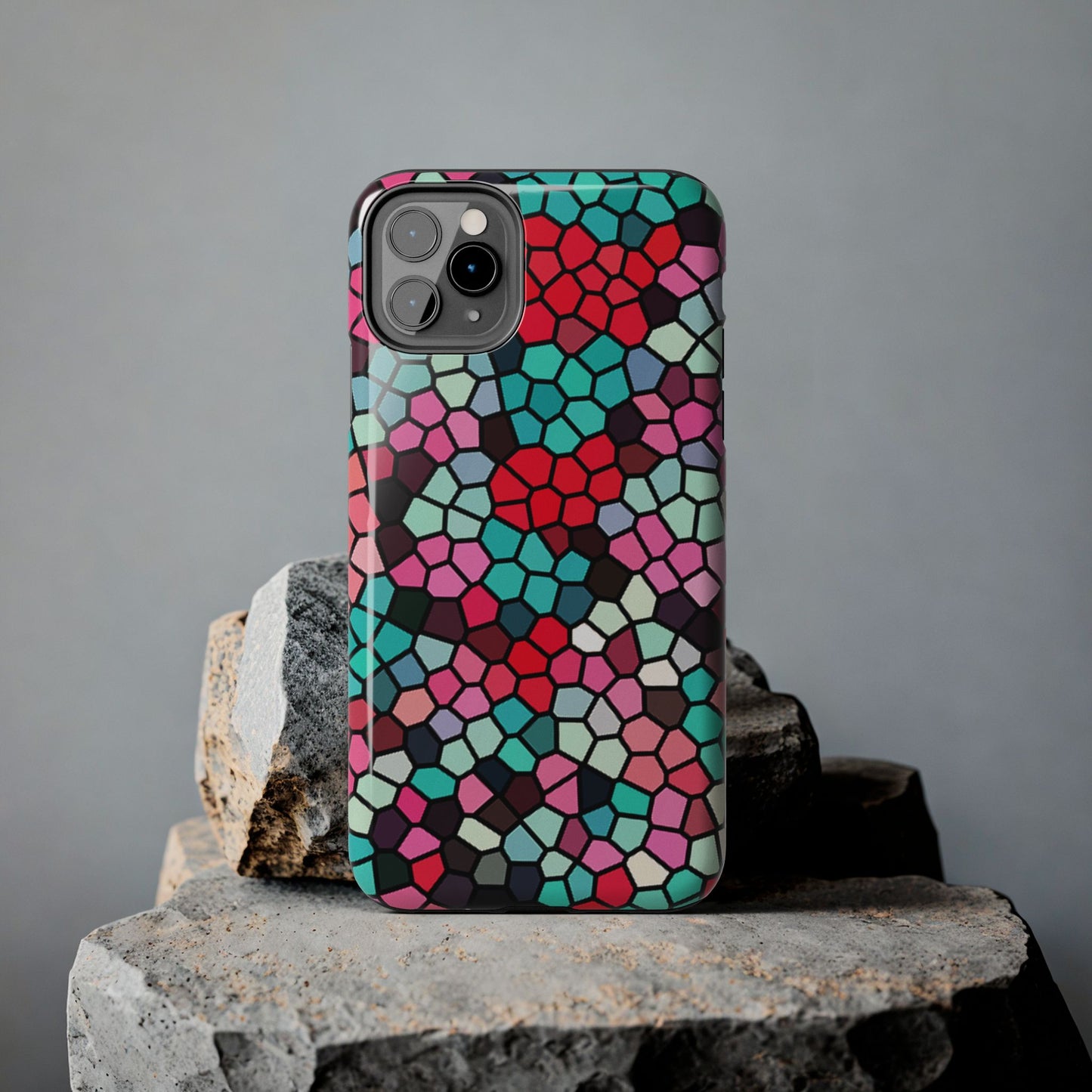 Mosaic Colorblock Tough Phone Case — Vibrant Stained-Glass Protective Cover