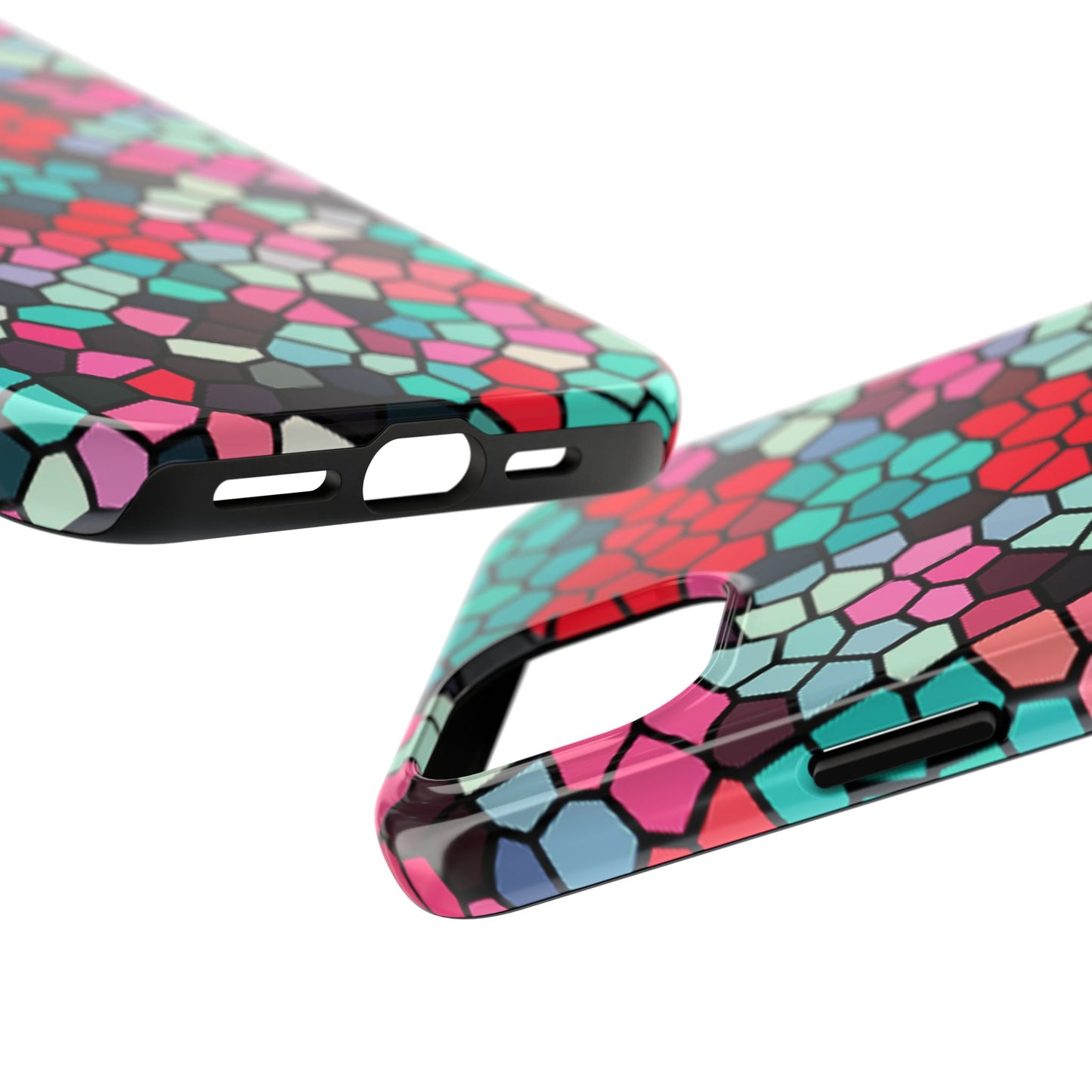 Mosaic Colorblock Tough Phone Case — Vibrant Stained-Glass Protective Cover