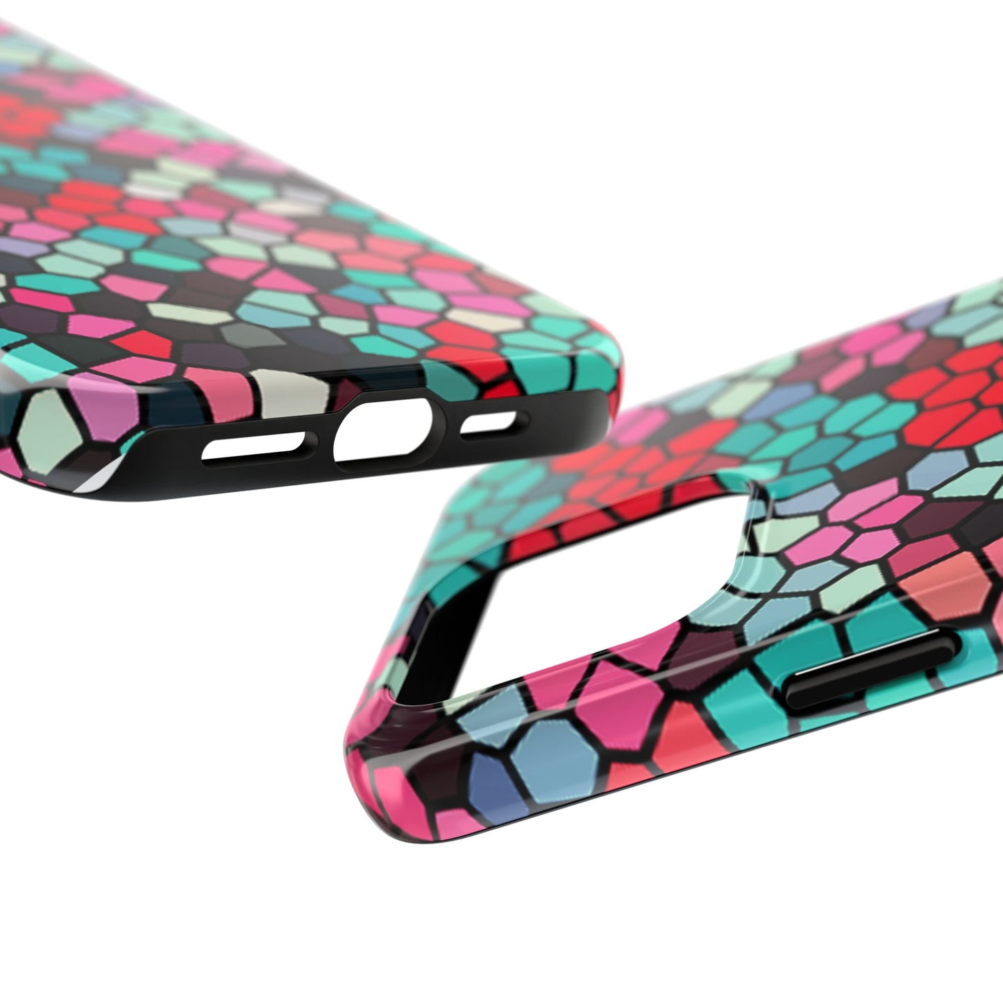 Mosaic Colorblock Tough Phone Case — Vibrant Stained-Glass Protective Cover