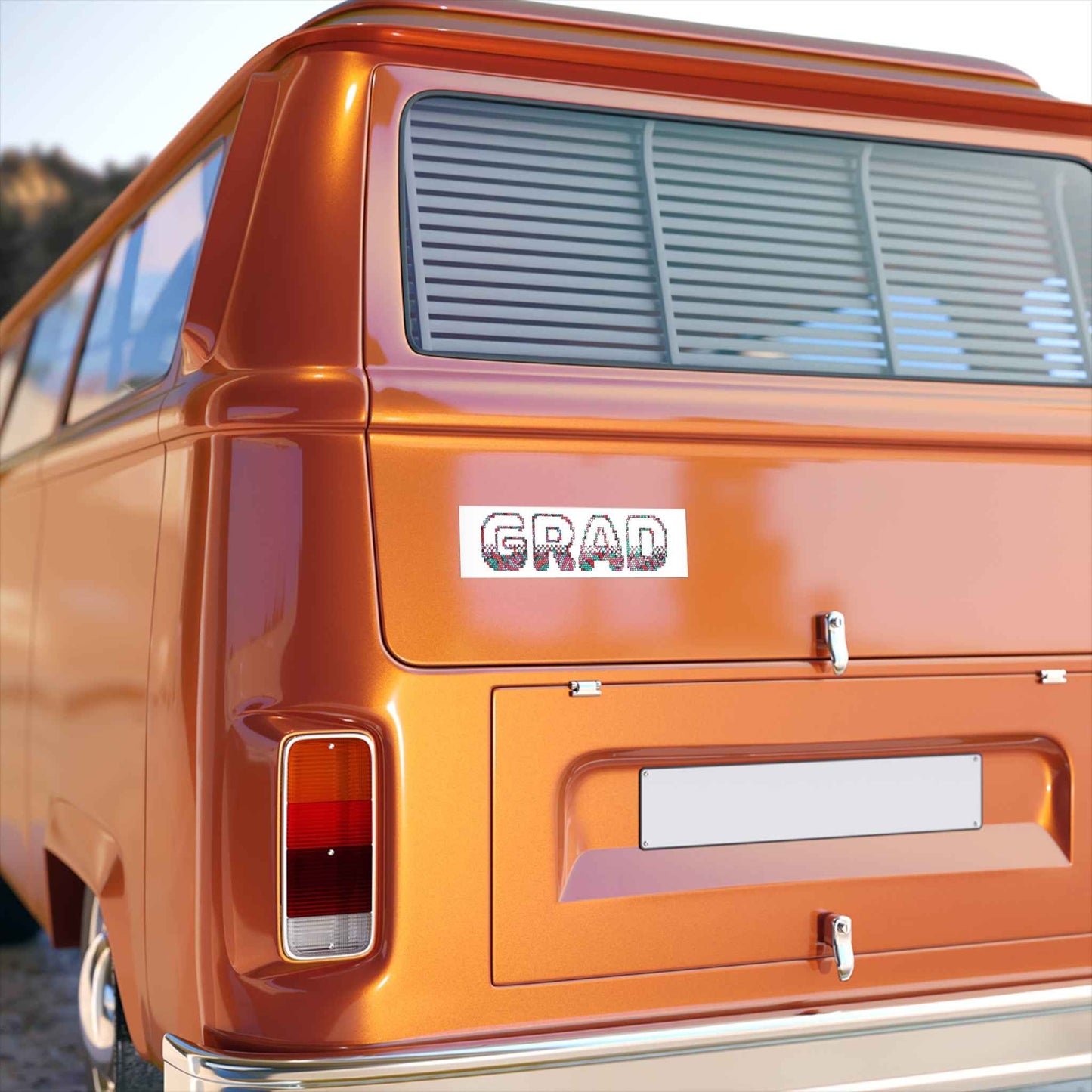 Grad Bold Pixelated Design Bumper Sticker — Graduation Car Decal