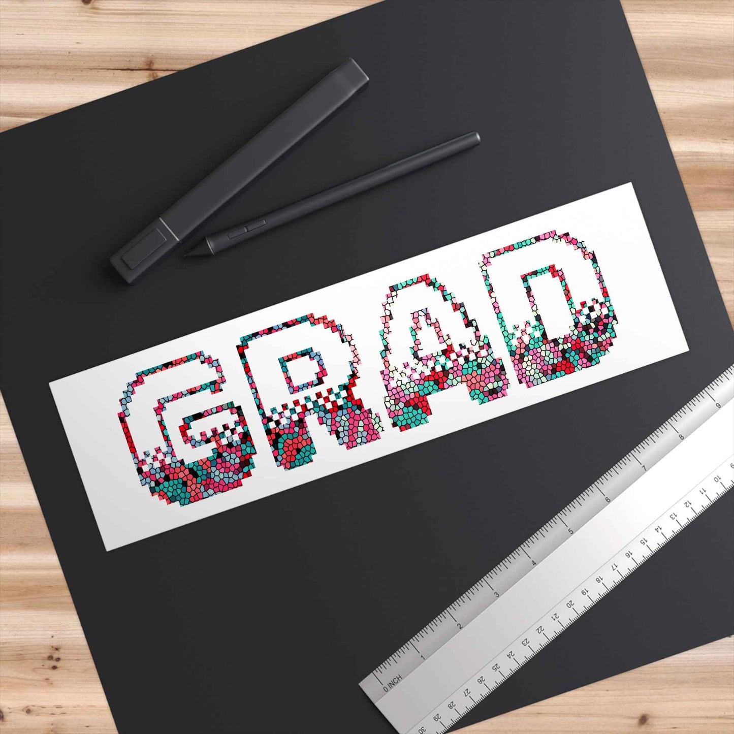 Grad Bold Pixelated Design Bumper Sticker — Graduation Car Decal